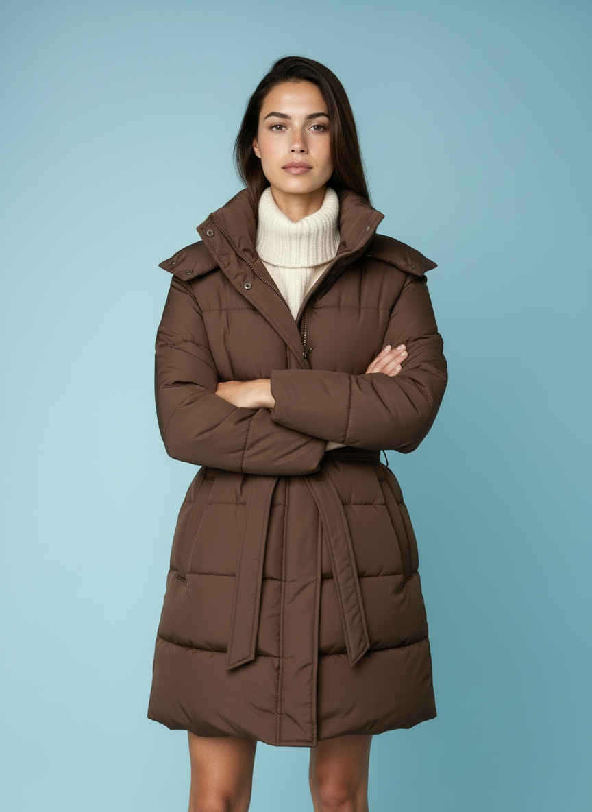 Gewatteerde jas met ceintuur