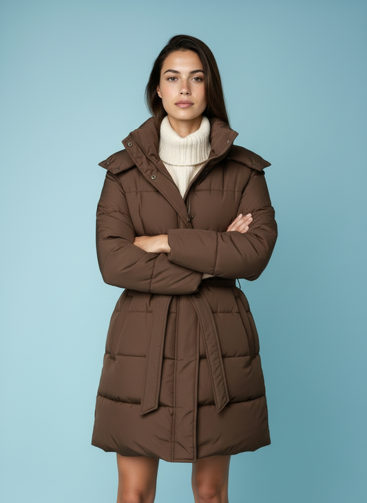 Gewatteerde jas met ceintuur