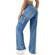 Stijlvolle Denim Jeans Met Rechte Pen, Een Klep En Extra Grote Zakken