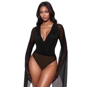 Mesh Sheer Deep-V laag uitgesneden mini-bodysuit