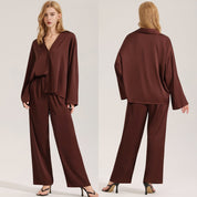 Dames chiffon pyjama casual loungewear set met lange mouwen