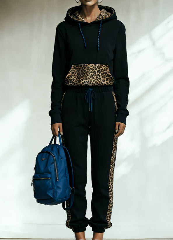 Leopard Patchwork Hoodie & Jogger Set