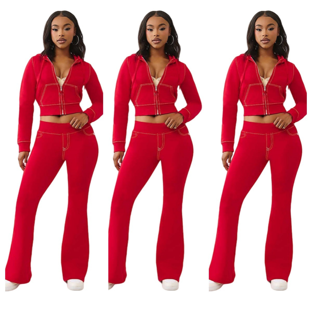 Stijlvolle casual effen kleur vest met capuchon tweedelige set