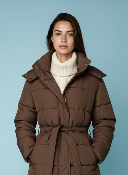 Gewatteerde jas met ceintuur