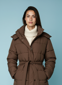 Gewatteerde jas met ceintuur