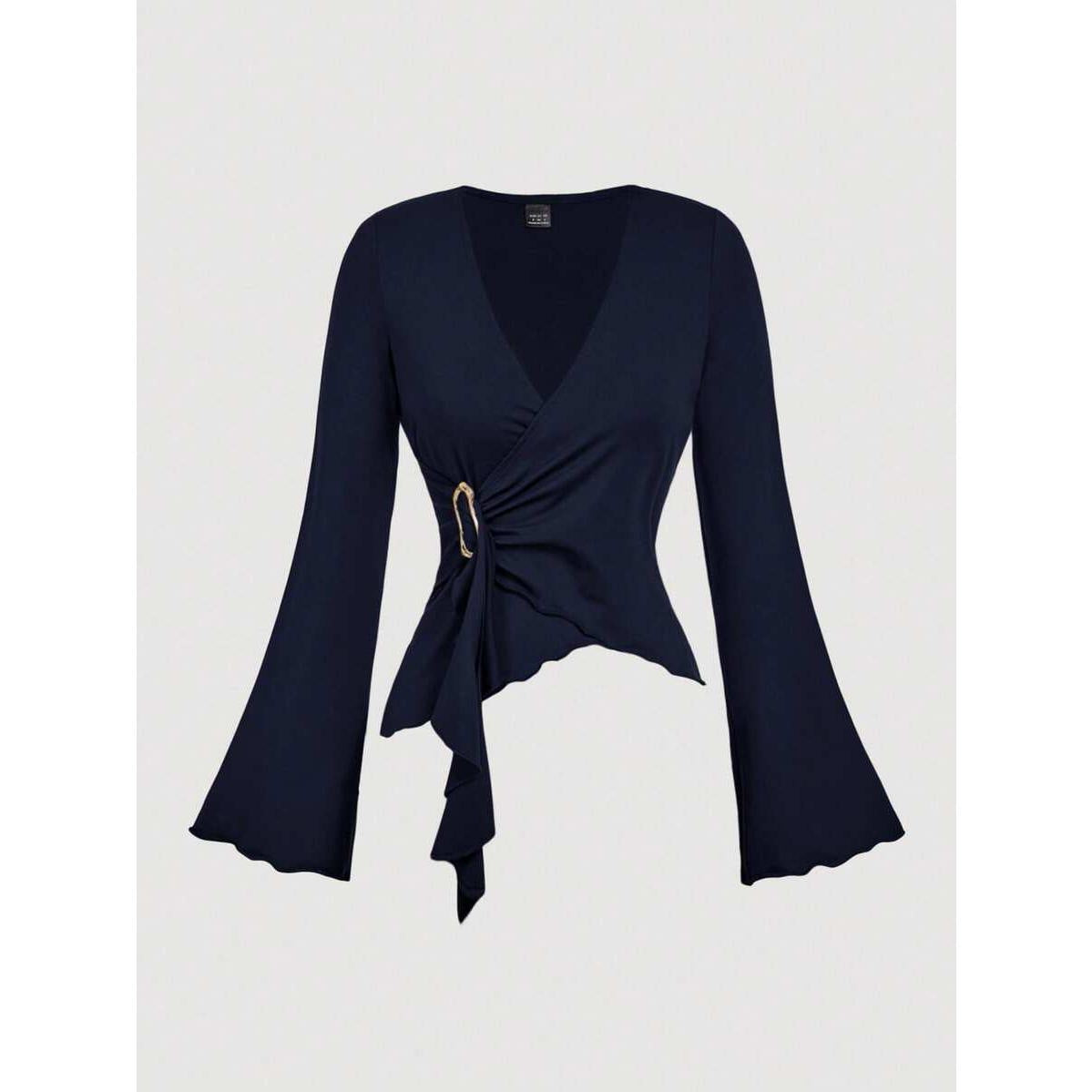 Dames Asymmetrische V-Hals Top – Elegant & Feminien