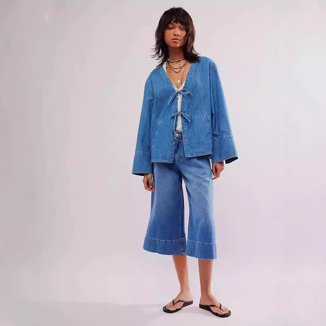 Veelzijdig gewassen spijkeroverhemd met lange mouwen en zak