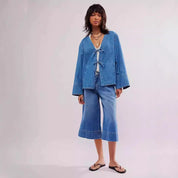 Veelzijdig gewassen spijkeroverhemd met lange mouwen en zak