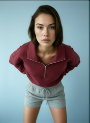 Cropped Hoodie met Rits en Taillekoord