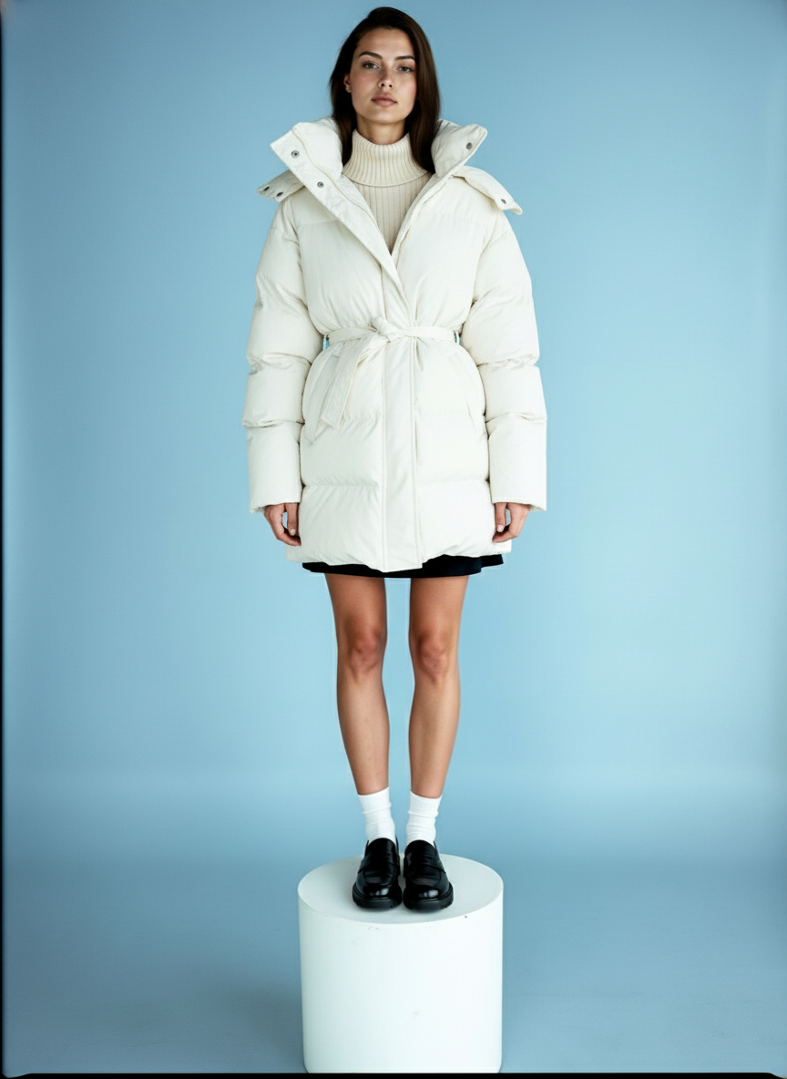 Gewatteerde jas met ceintuur