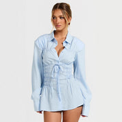 Stijlvolle elegante reversblouse voor dames met geplooide details en lange mouwen