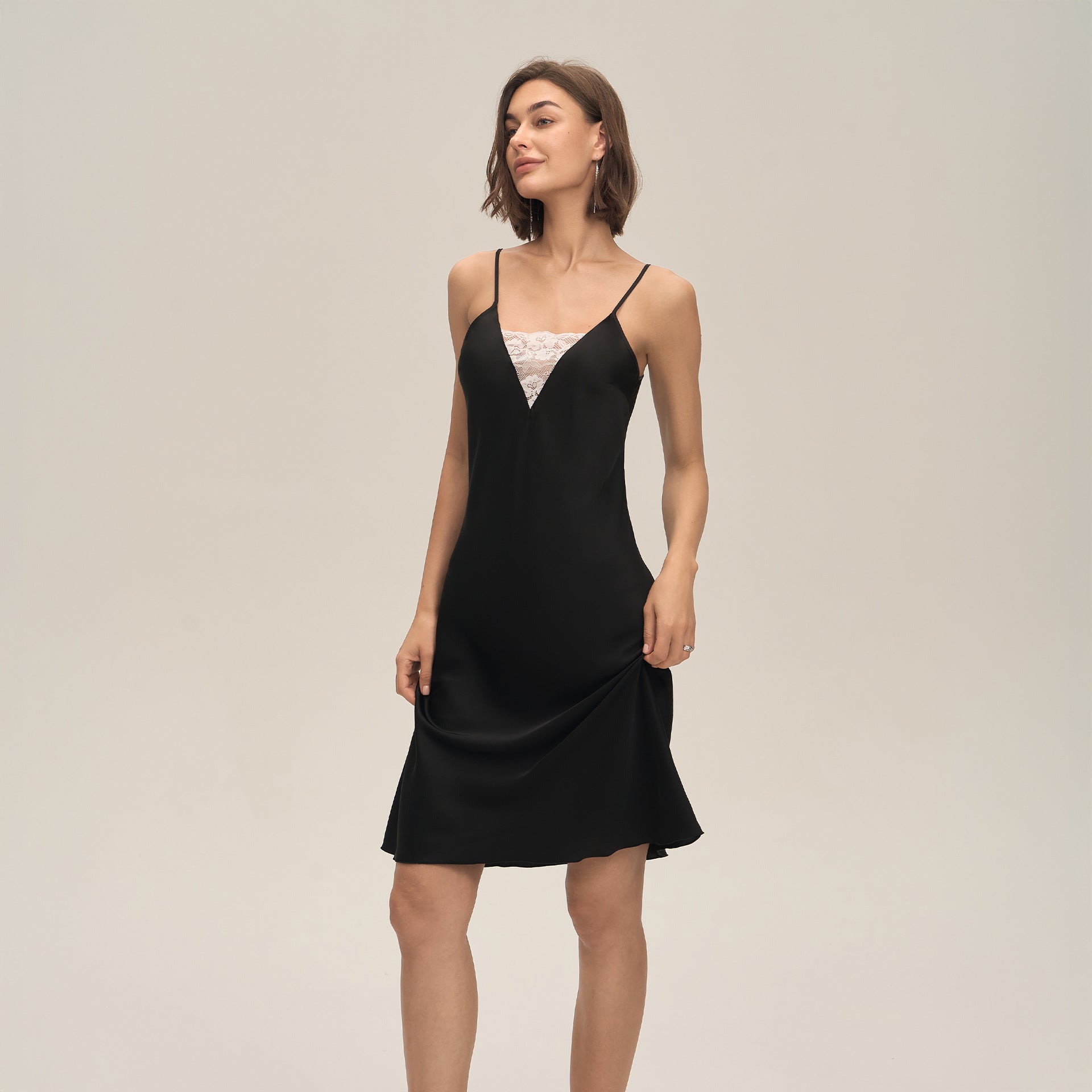 Dames Zomer Satijnen Chiffon Loungewear Sexy Kanten Panel Camisole Met Open Rug En Korte Rok