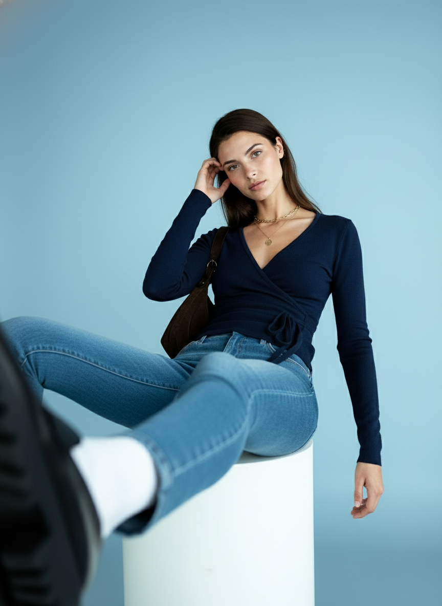 Wrap top met striksluiting