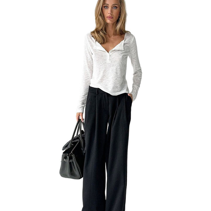 Nieuwe stijlvolle chique ronde hals lange mouw basis top