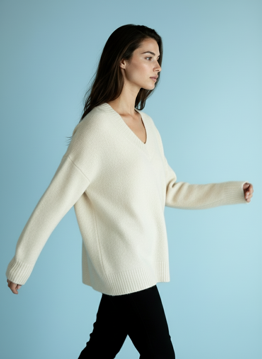 Zachte trui met V-hals