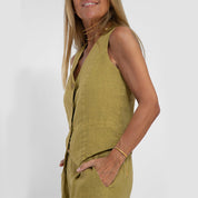 Zomervestpakken V-hals Botton Mouwloze top en losse rechte broek