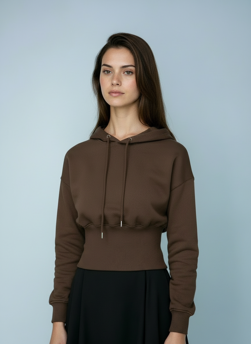 Cropped hoodie met brede tailleband