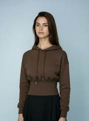 Cropped hoodie met brede tailleband