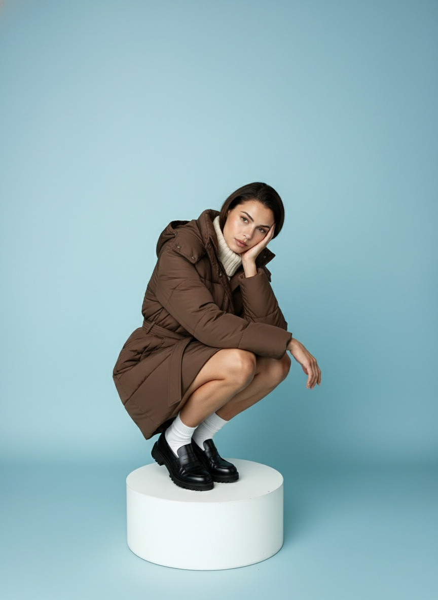 Gewatteerde jas met ceintuur