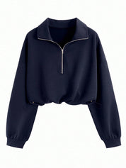 Cropped Hoodie met Rits en Taillekoord