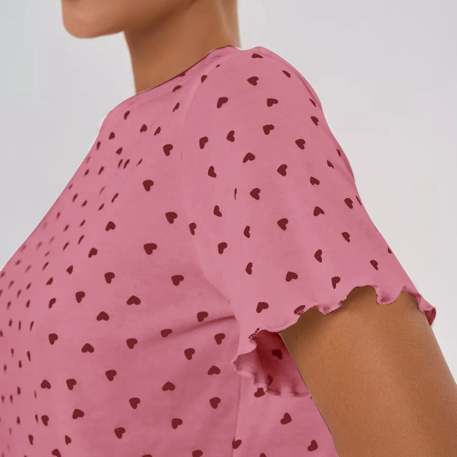 Katoenen hart print korte mouwen pyjama set met shorts dames casual loungewear