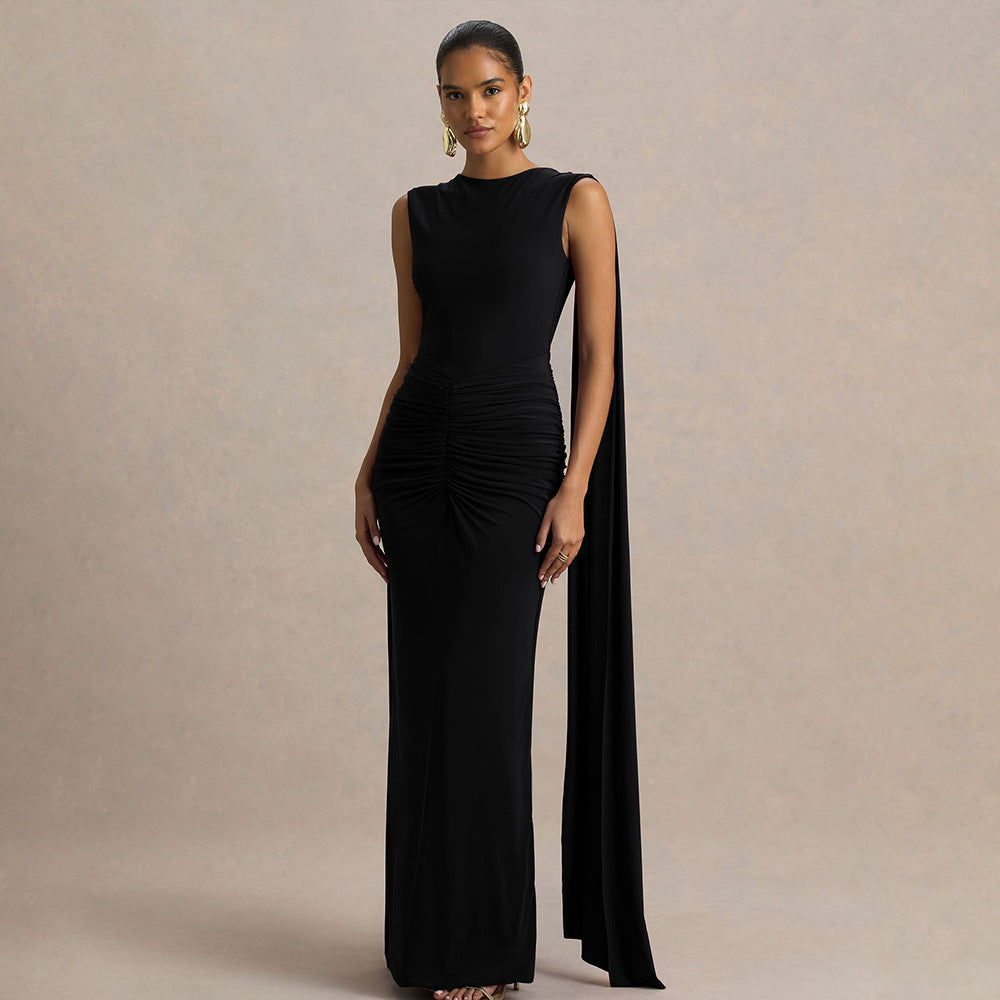 Sexy, figuur-hugging rugloze jurk met fladderende linten