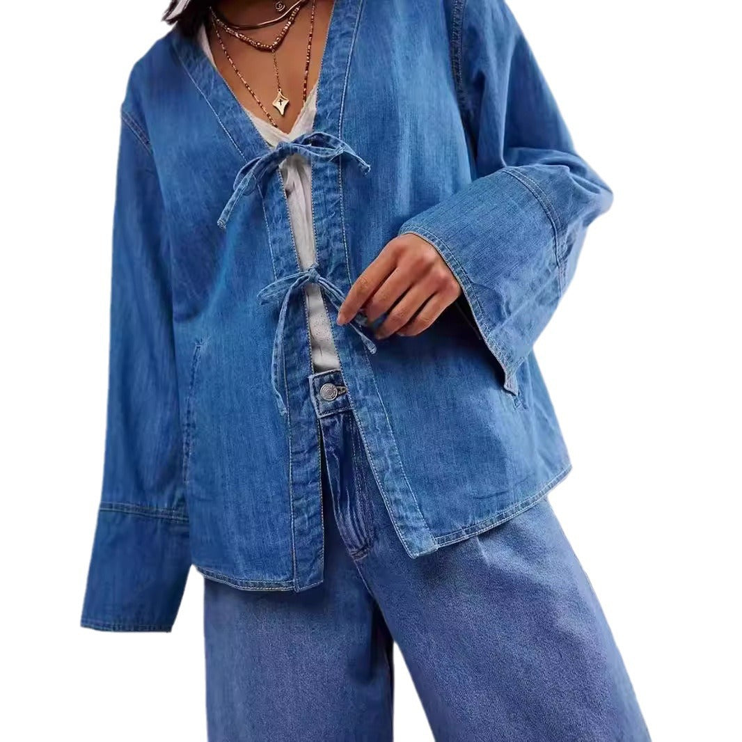 Veelzijdig gewassen spijkeroverhemd met lange mouwen en zak