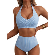 Gestreepte Halter Bikini met High-Waist Broekje