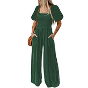 Dames jumpsuit met vierkante kraag en korte mouwen