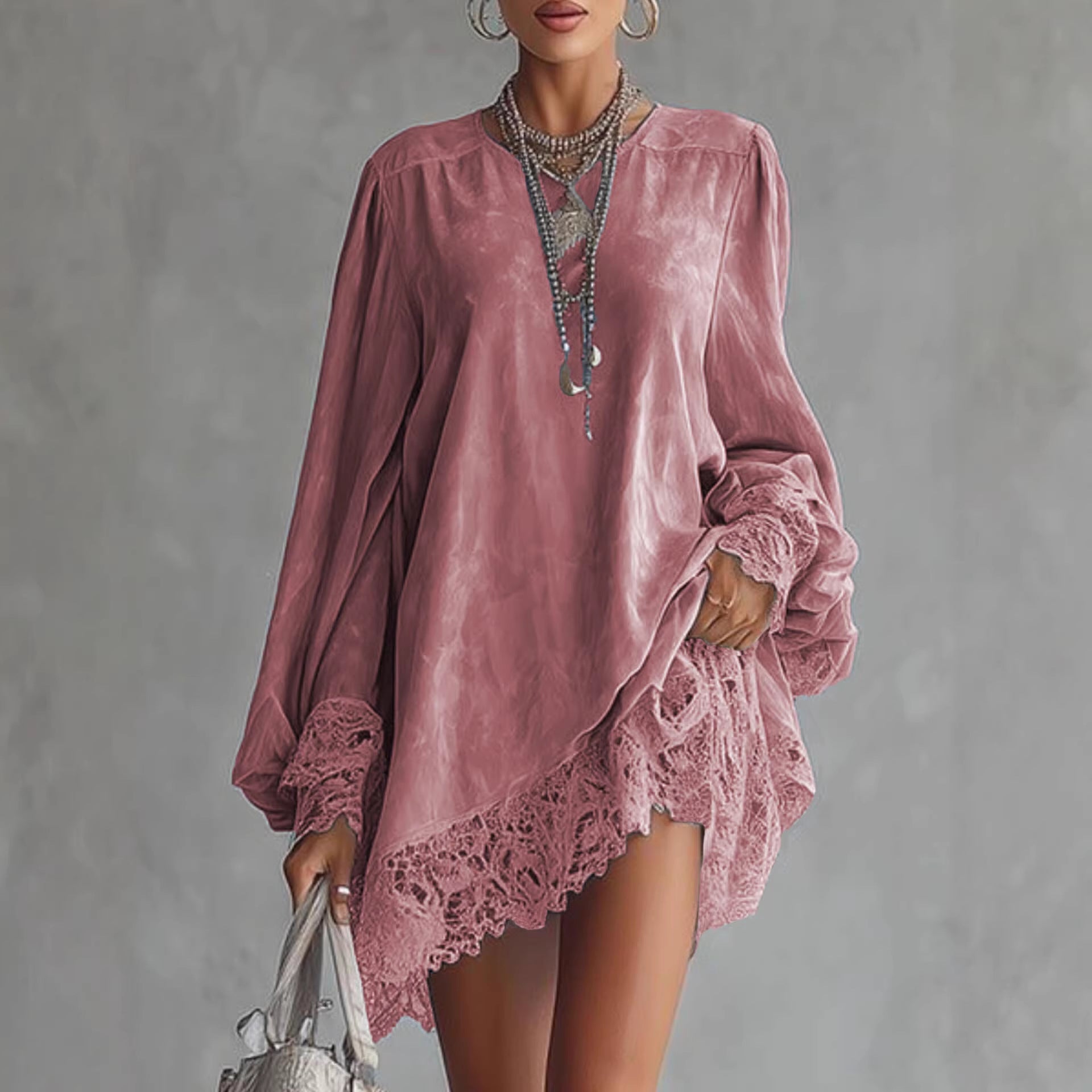 Effen kleur jurk met kant