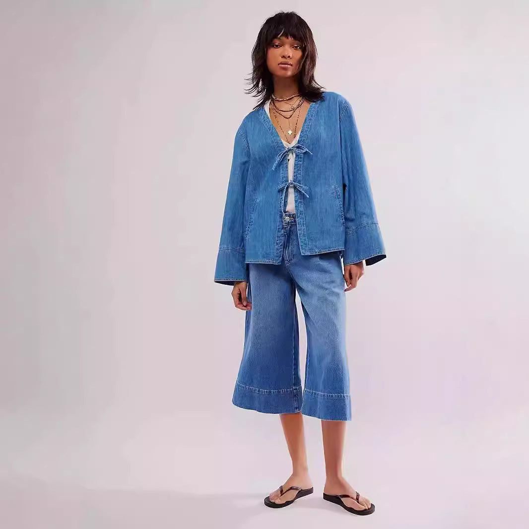 Veelzijdig gewassen spijkeroverhemd met lange mouwen en zak