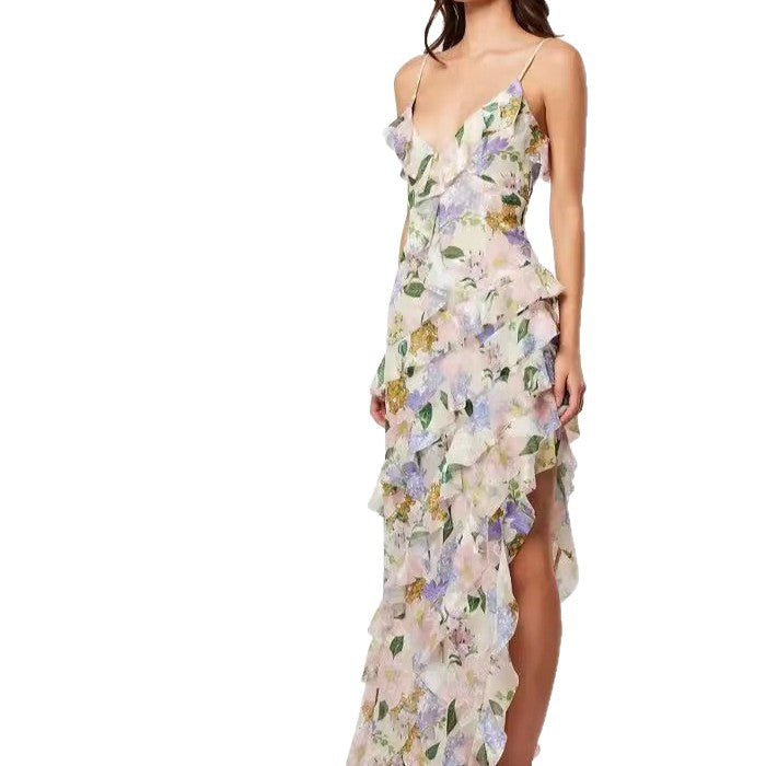 Modieuze chiffon etherische lange jurk met een elegante sfeer