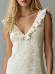 Luie en casual v-hals mouwloze ruches gebreide mini-jurk