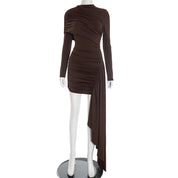 Effen kleur casual en elegante lintjurk met lange mouwen