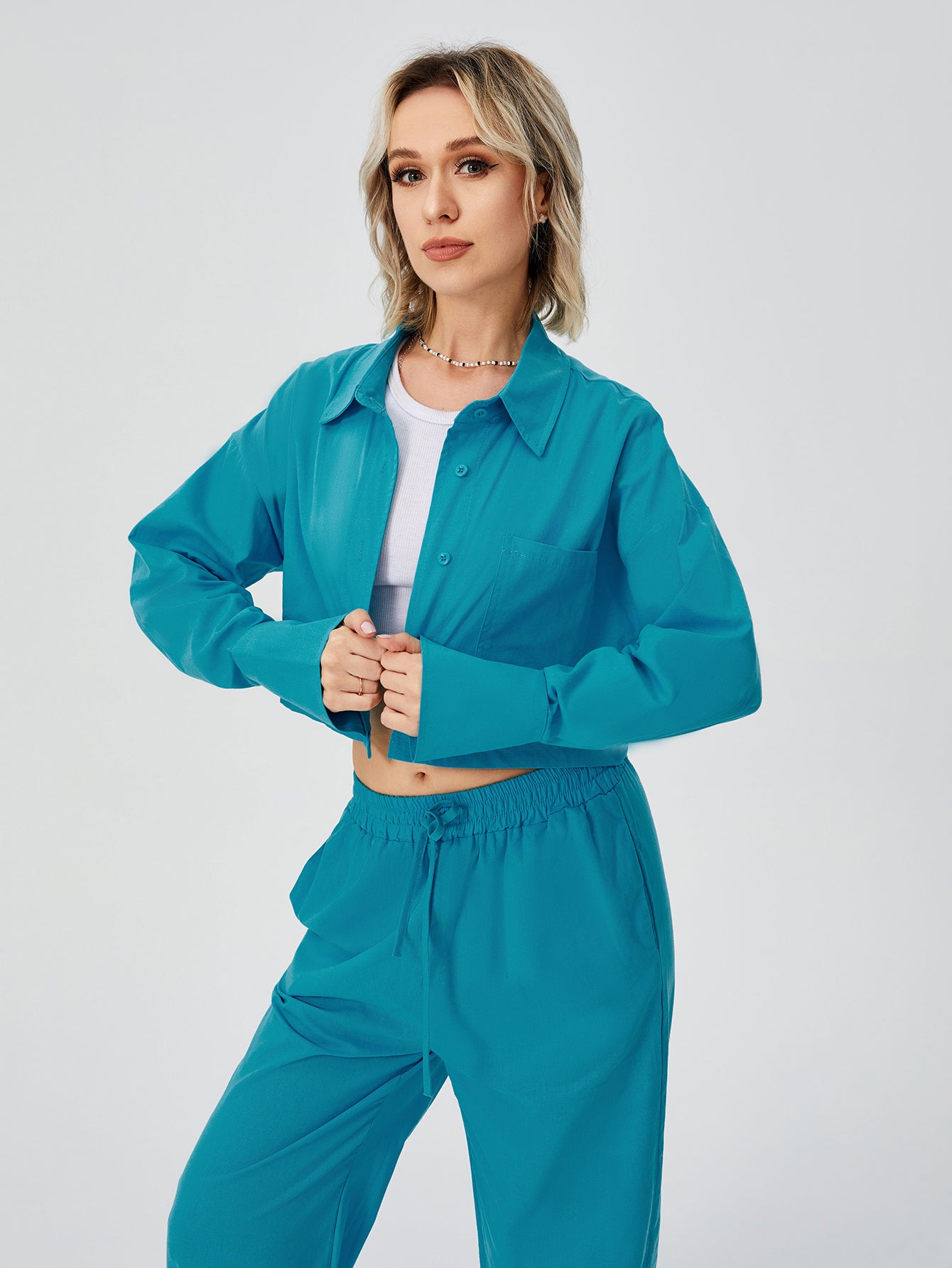 Dames tweedelige outfits lange mouwen button down wijde pijpen loungewear pyjama set