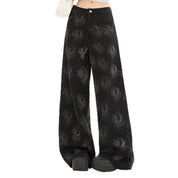 Dames loose-fit jeans met hoge taille gewassen denim met een bedrukt ontwerp