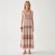 Dames kanten jurk met V-hals en mouwloos ontwerp