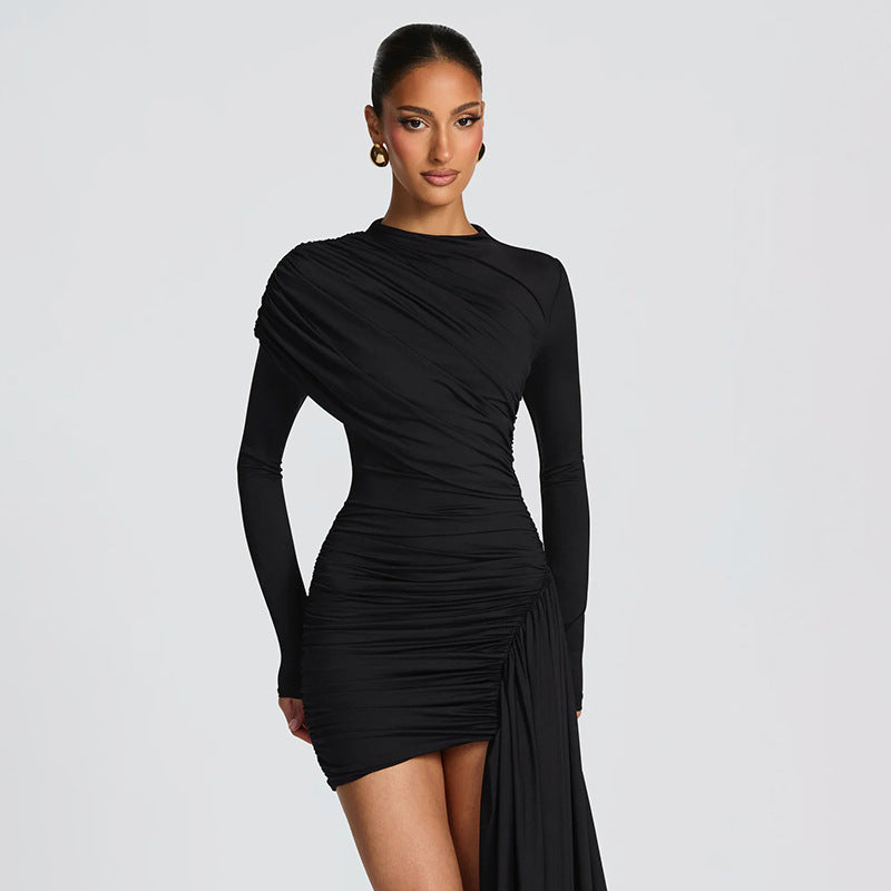 Irregularly Pleated Draped Dress