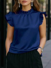 Stijlvolle Mouwloze Top Met Elegante Gegolfde Mouwen Veelzijdig En Perfect Voor Op Kantoor