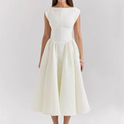 Rugloze ronde hals mouwloze tankjurk dames midi-jurk