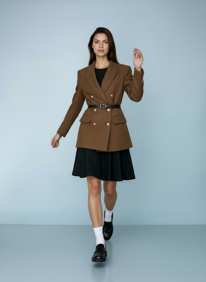 Wollen blazer met ceintuur en gouden knopen