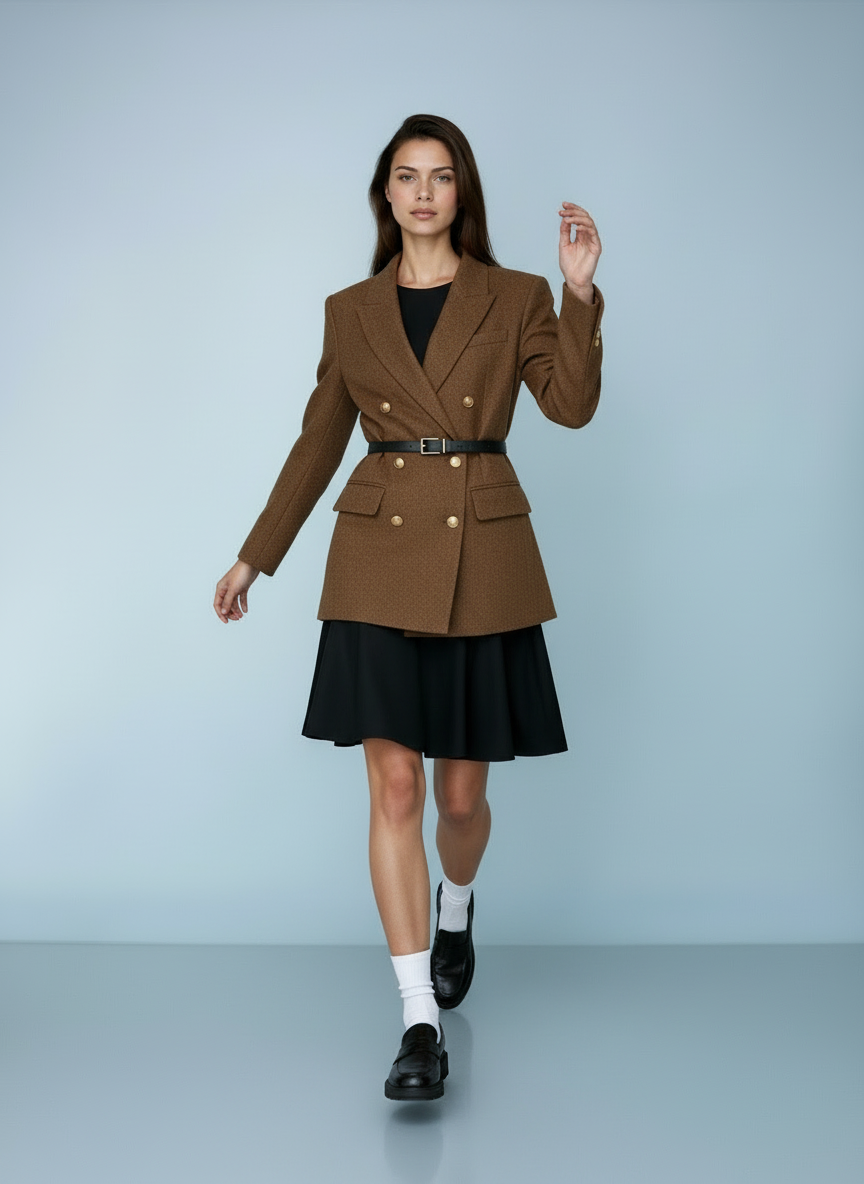 Wollen blazer met ceintuur en gouden knopen