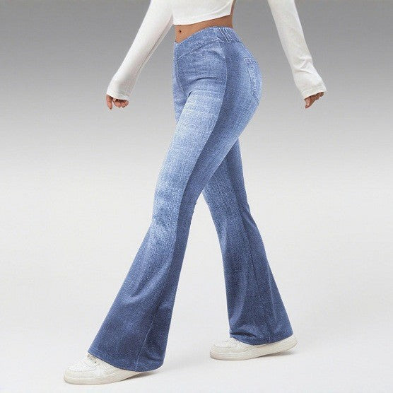 High-Waist Denim Flared Pants met Slimming Effect