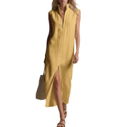 Mouwloze rits opstaande kraag modieuze casual jurk met split