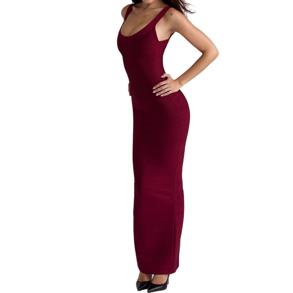 Retro Sheath Maxi Dress met Open Rug en Gouden Glans