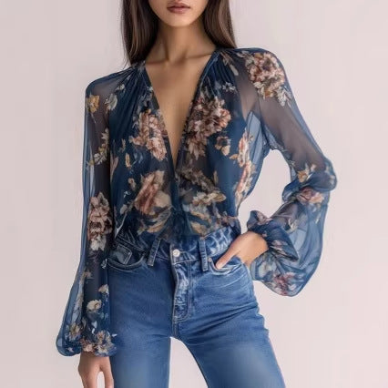 Dames strandbikini zonbeschermend chiffon bedrukt vest