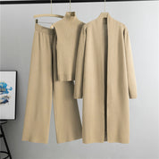 3 stuks pakken vrouwen mode breien mouwloos vest trui lang vest en wijde pijpen broek driedelige set