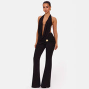 Effen Halter V-hals Set Voor Een Chique Elegante