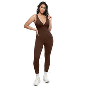 Effen kleur veelzijdige yoga-jumpsuit met V-hals voor dames