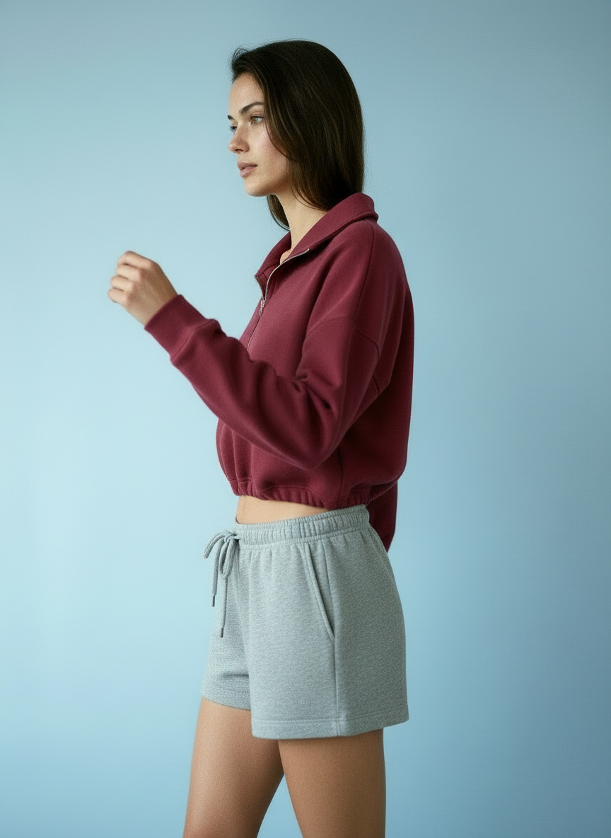 Cropped Hoodie met Rits en Taillekoord